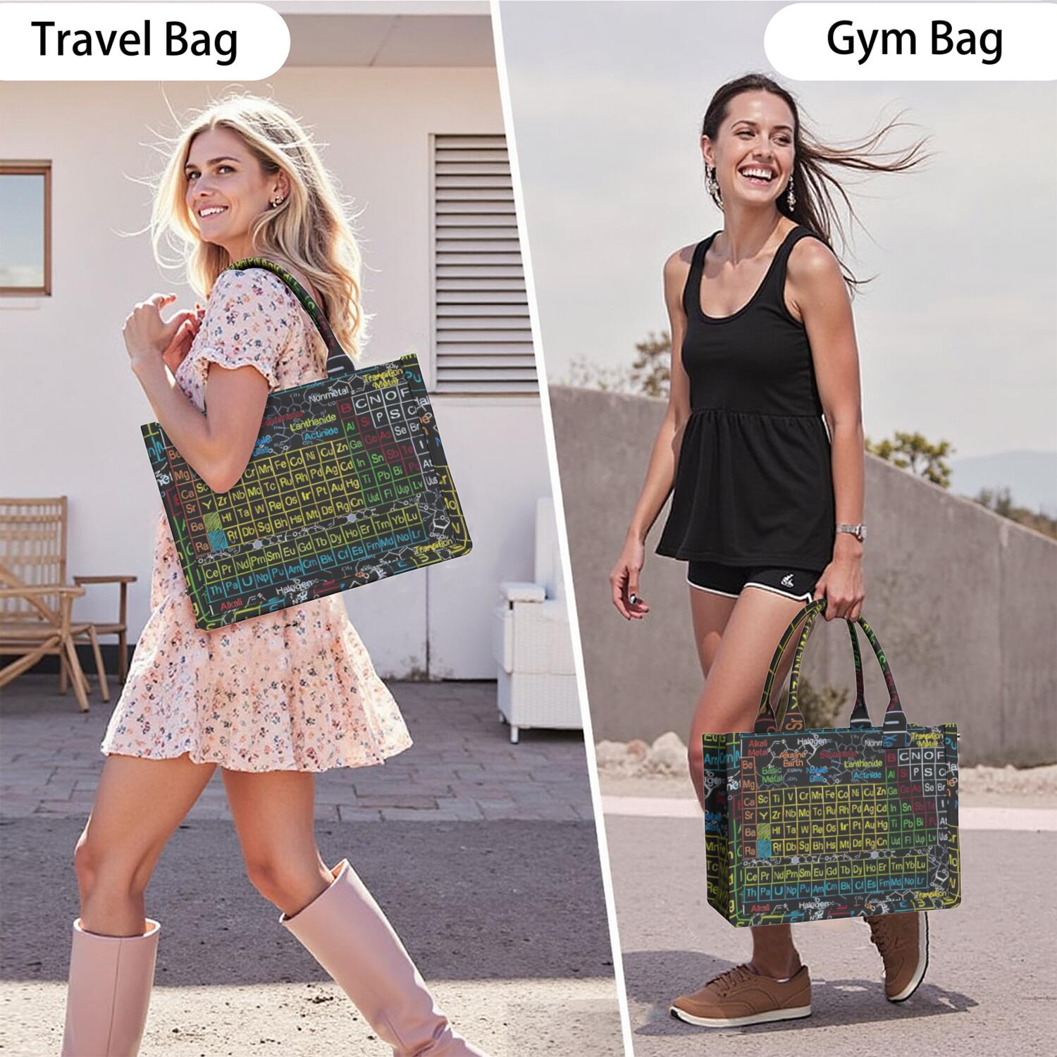 Large Capacity Tote Bag,Math Equations Periodic Table Black Pattern Handbag Fashion Luxury Tote Bag,15.7"x13"x 5.1" Inches,Laptop Compatible
