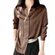 thumbnail image 1 of Blusa de satén de seda con botones para mujer - Manga larga, cuello en V, corte holgado, camisa informal para la oficina, 1 of 6
