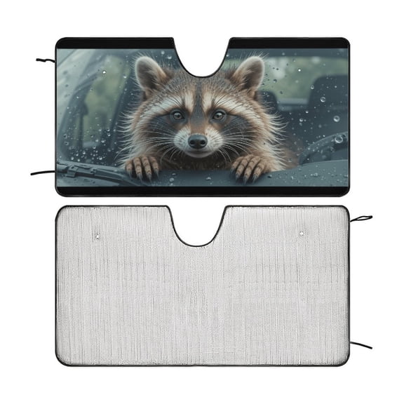 Funny Raccoon Car Windshield Sun Shade Fold-able Sunshade Front Window Cover Sun Visor Protector Accessories for Truck SUV 51"x28"