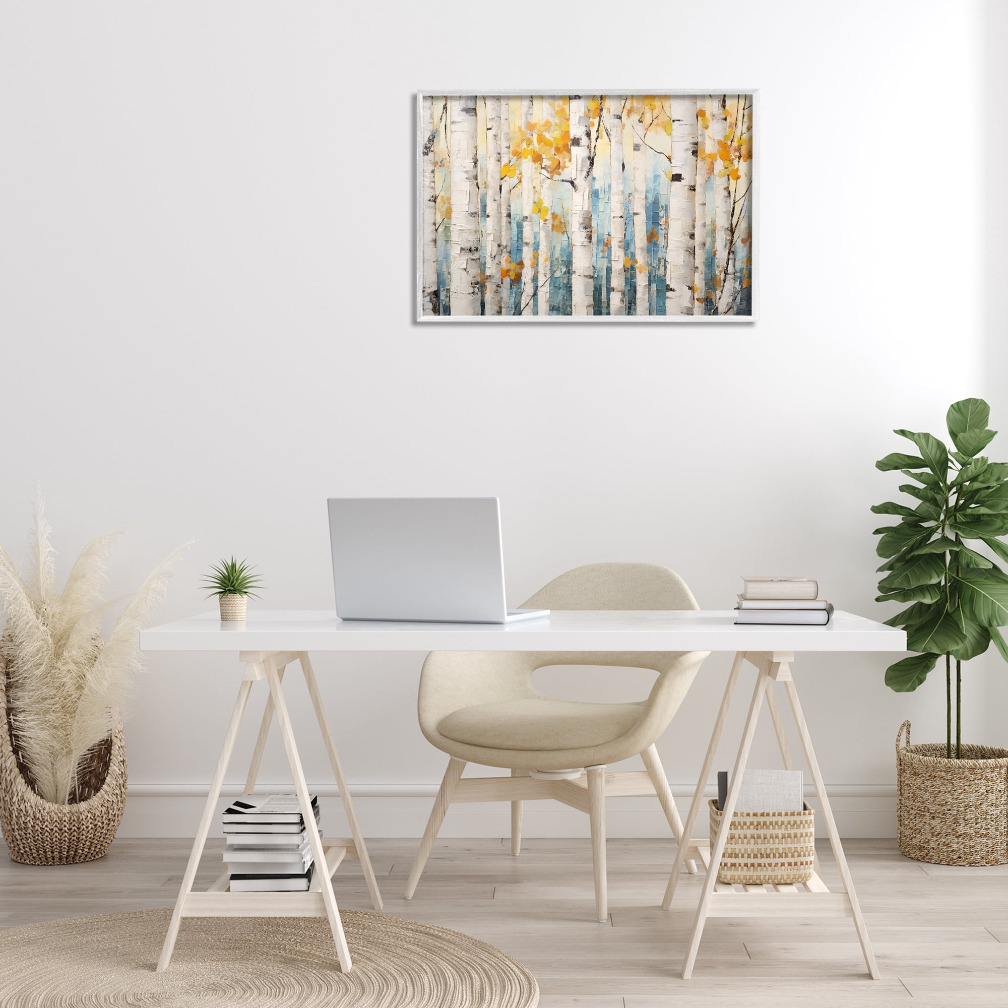 Stupell Industries Autumn Birch Forest Landscape Painting White Framed Art Print Wall Art, 30 x 20