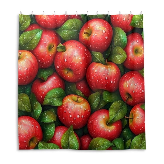 Bright Red Apple Shower Curtain Liner 66x72 Inch Waterproof Shower Curtains Decorative Bathroom with 12 Pack Hooks