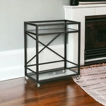HomeRoots Black Steel And Glass Rolling Bar Cart