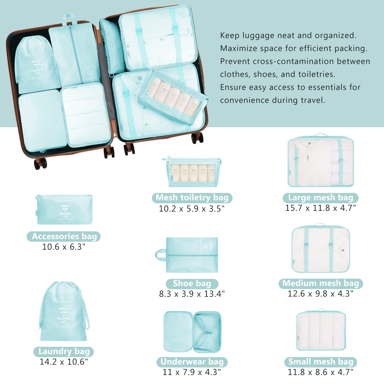 2-Piece Luggage Set, 20" & 28", ABS Hard Shell, TSA Lock, 360° Spinner Wheels, 8-Piece Packing Cubes