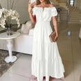 thumbnail image 2 of CIENVNSTG Formal Dresses for Women Fashion Short Sleeve Beach Long Dress Casual Loose Dress Up Clothes White S, 2 of 4