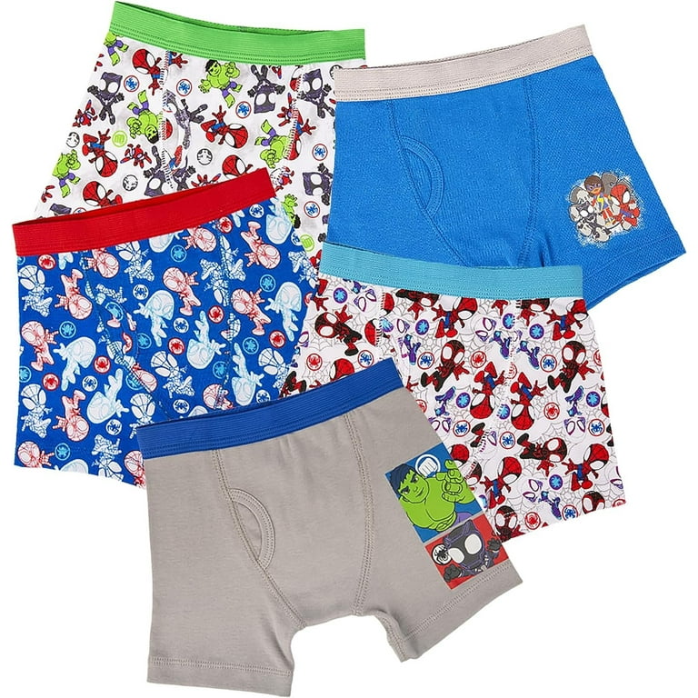Marvel Boys' Toddler Spiderman and Superhero Friends 100% Combed Cotton  Underwear Multipacks with Iron Man, Hulk & More, 5-Pack Boxer Brief Spidey