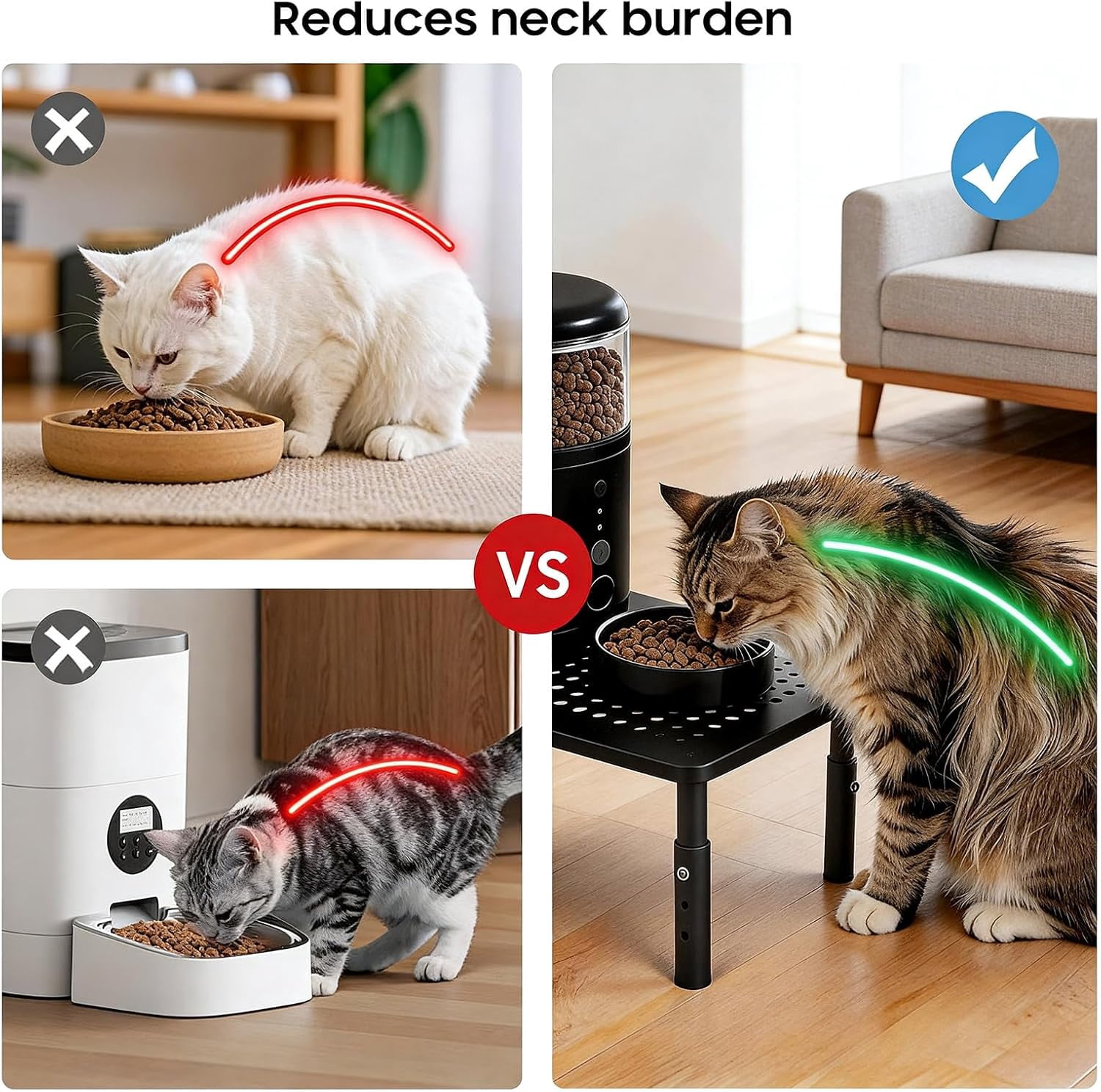 Adjustable Automatic Cat Feeder Stand - Non-Slip Elevated Holder for Cats/Puppies, Fits Most Automatic Feeders & Water Dispensers, Black(Holder ONLY)