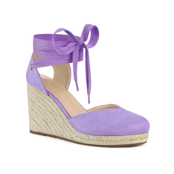 BLISSFUL STEP Women's Shoes Espadrille Wedge High Heel Round Toe Sandals Purple 8.5