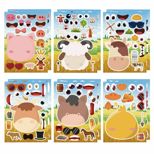 QILIN 12Pcs DIY Stickers Toy Cartoon Chick Cow Pig Sheep Eyes Nose