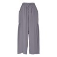 thumbnail image 5 of Aueoeo Women's Cotton Linen Pants Wide Leg Drawstring Elastic Waist Pants Lightweight Flowy Straight Leg Pant With Big Pockets, 5 of 6