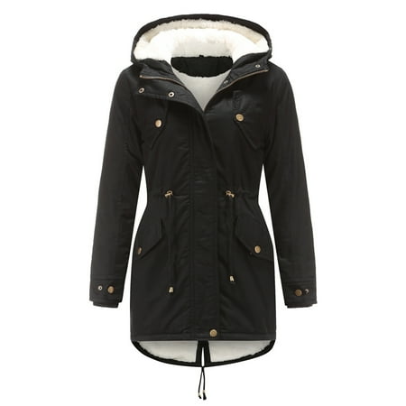 

Viugreum Women s Warm Winter Coat Hooded Fleece Lined Parkas Jacket Long Thickened Winter Jacket with Pockets Zip Up Long Sleeve Outwear Coats