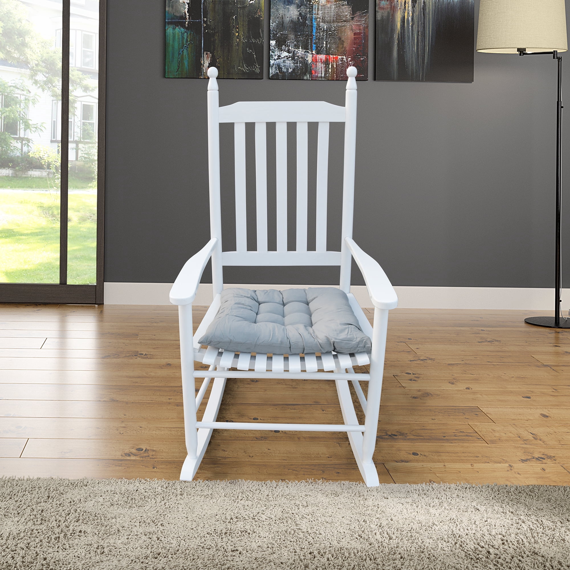 Outdoor Wooden Rocker Chair, Finished Porch Leisure Rocking Chair No Mat Needed for Patio Garden, White
