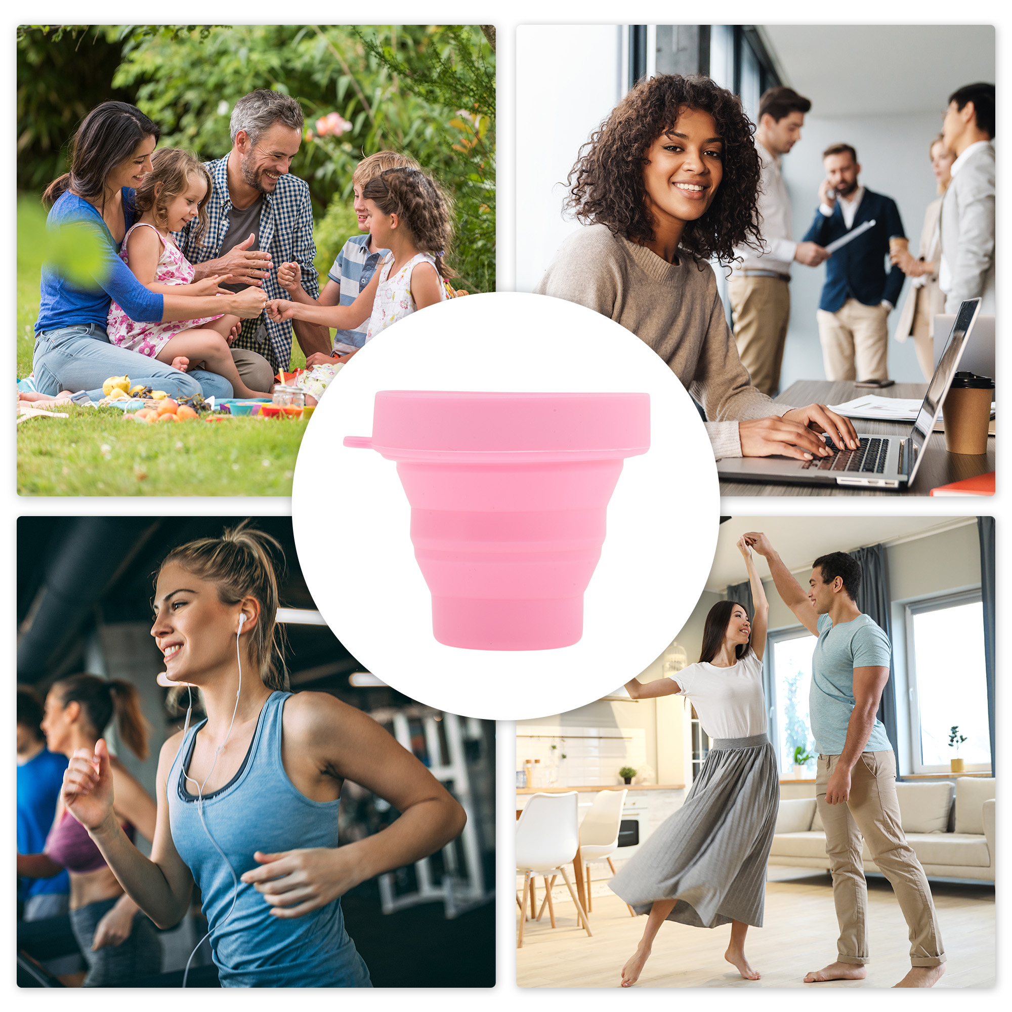 Unique Bargains Folding Cup with a Folded Height of 2cm and a Capacity of 100ml Pink