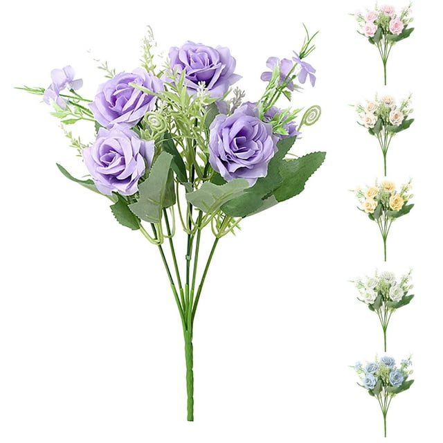 Ramo de rosas artificiales - Arreglo floral de seda con tallo flexible para decoración del hogar, 30 cm de largo