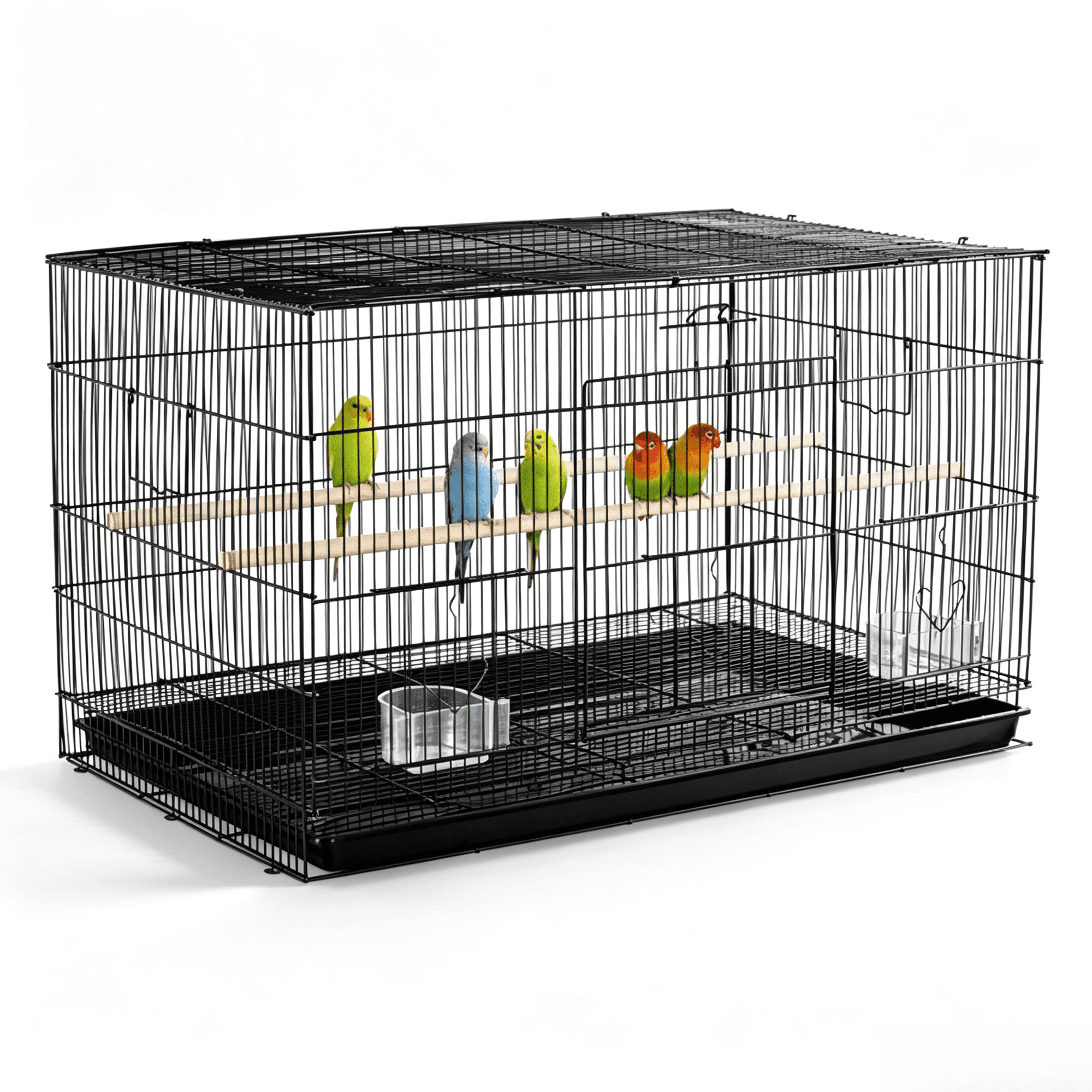 LIANGKA Black 30.5 Inch Metal Flight Bird Cage with Wood Perches Plastic Feeders Powder Coated Small Parrot Cage for Budgies Lovebirds