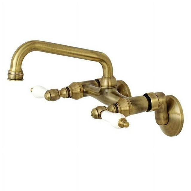 Kingston Brass KS513AB 2-Handle Wall Mount Kitchen Faucet Antique Brass