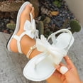thumbnail image 5 of Kojanyu Women's Bow Knot T-Strap Flat Sandals Open Toe Summer Casual Beach Walking Thong Shoes PU Leather Slip On Footwear, 5 of 10