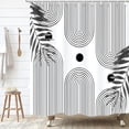 thumbnail image 3 of Black and White Shower Curtain, Boho Mid Century Modern Neutral Leaf Arch Abstract Minimalist Machine Washable Waterproof Fabric for Bathroom Decor Bathtub with Hooks 72x72, 3 of 6