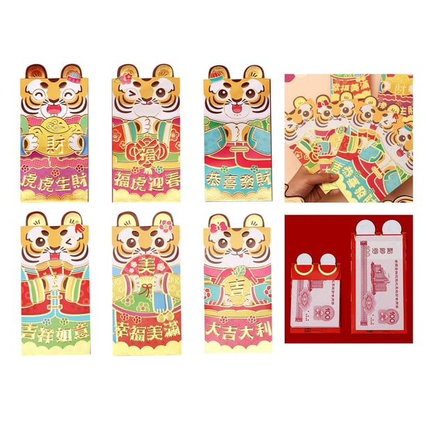 6 piezas año de nuevo chino sobre rojo Dibujos animados Hong Bao Paquetes de dinero de el Festival de bodas de año de nuevo C Soledad Sobre rojo