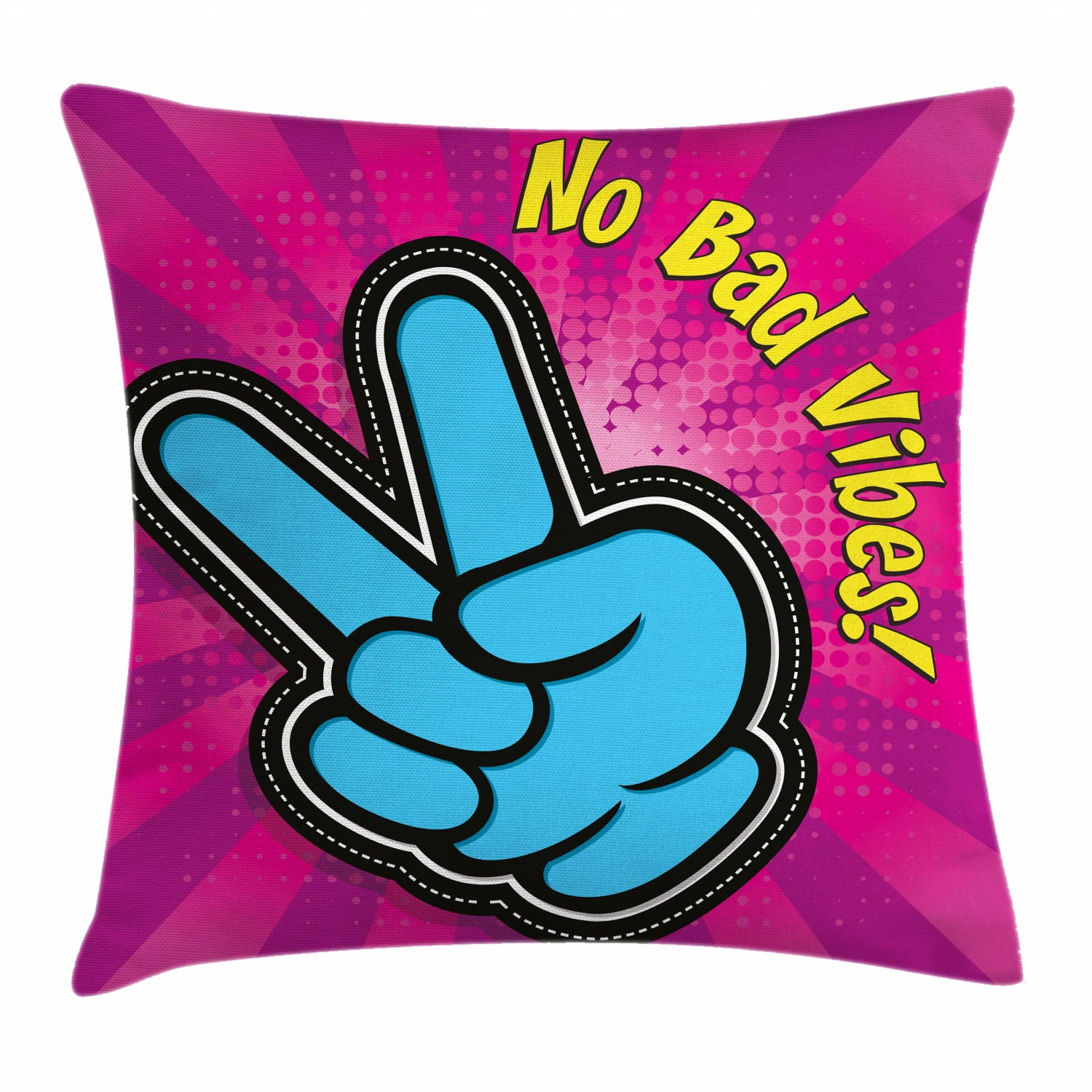 Good Vibes Throw Pillow Cushion Cover, No Bad Vibes Theme Vintage Style Vibrant Colors with