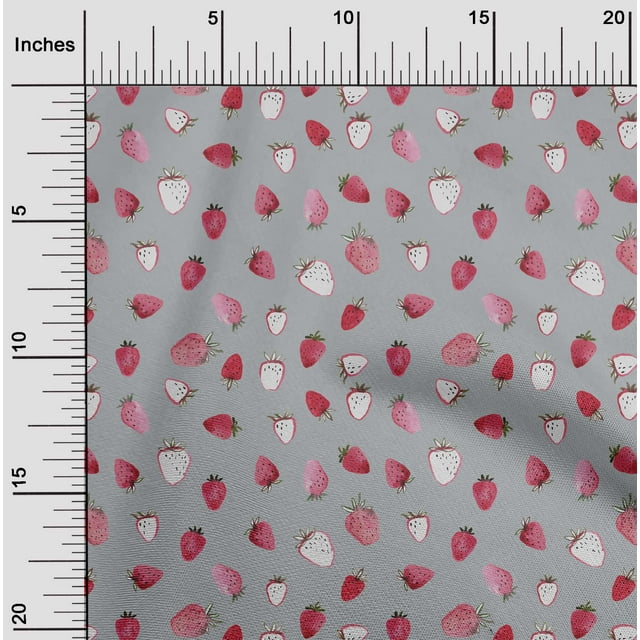 oneOone Polyester Lycra Light Gray Fabric Strawberry Fruits Sewing Craft Projects Fabric Prints By Yard 56 Inch Wide
