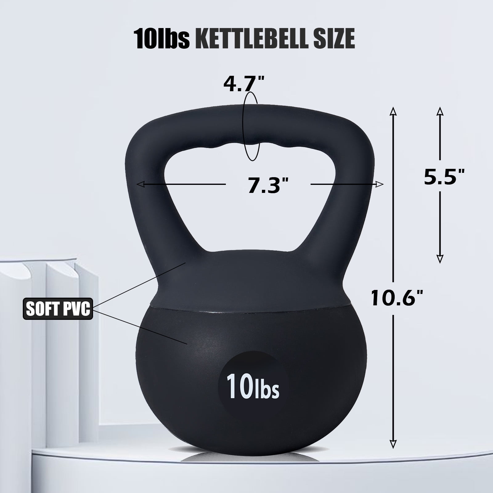 SogesPower Soft Kettlebells,Iron Sand Filled Weights Strength Training Kettlebells,Shock-Proof Weights and Wide-Grip Handle,Fitness Soft Kettlebells for Women Men,Home Gym Kettlebells,Black,10LBS