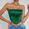 thumbnail image 2 of Xijirk Tank Tops Lace Bustier Corset Tube Top Off Shoulder Clubwear Sleeveless Tank for Party Camisole Tops for Women,Green,L, 2 of 5