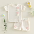 thumbnail image 2 of Niña Bebé Ropa de Verano Elegante Bordado Floral Cuello Redondo Pantalones Cortos de Manga Corta Dos Piezas Conjunto de Tejido Suave Transpirable, 2 of 8