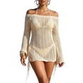 thumbnail image 6 of Ankishi Crochet Beach Cover Up Women Off Shoulder Long Sleeve Beach Swimsuit Coverup Knit Bodycon Dress for Vacation, 6 of 6