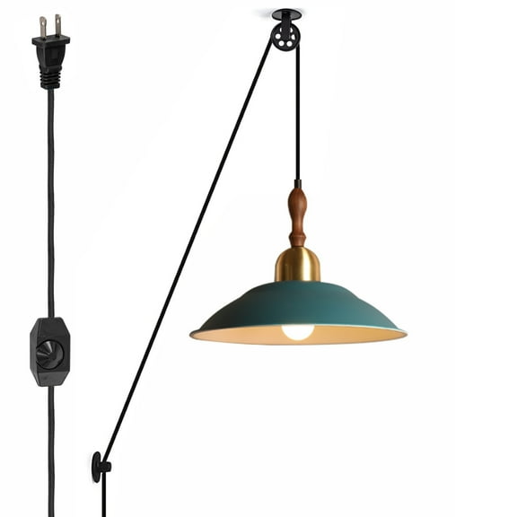 Kiven Plug in Pendant Light, Hanging Light with Blue Iron Lampshade, Modern Dimmable Ceiling Pendant Light for Bedroom Hallway Kitchen,1-Light