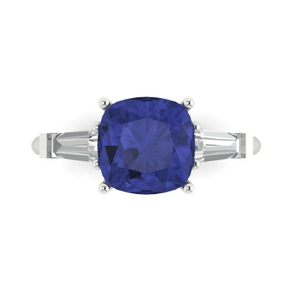 Three-Stone Engagement Ring for Women - 3ct Simulated Tanzanite in 14K White Gold Promise Ring