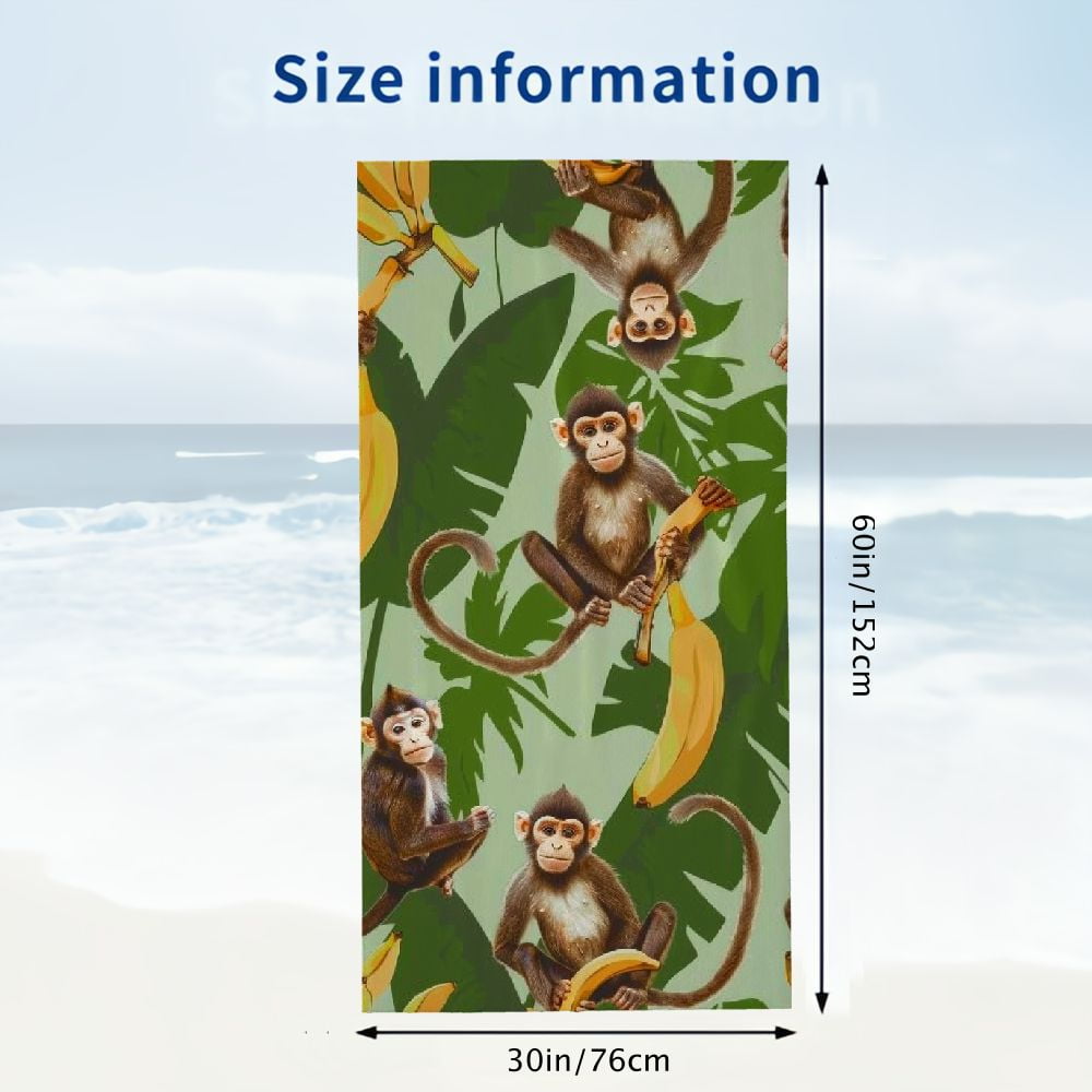 PHYHOO Cute Monkey Oversized Quick Dry Microfiber Beach Towel Lightweight Sand Free Towel Super Soft &amp; Absorbent for Travel Swimming Sports 30x60in