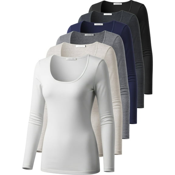 Emmalise Women’s Long Sleeve Scoop Neck Fitted Top Neutral MultiPack 1 2X