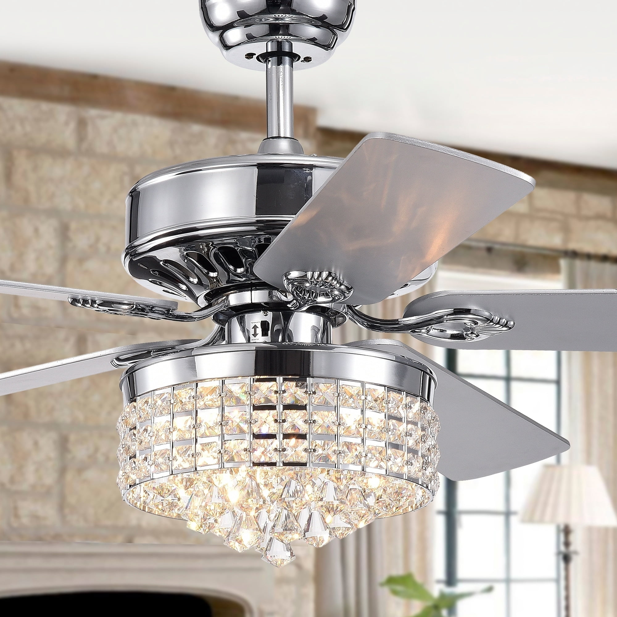 Letta 52-Inch 5-Blade Chrome Lighted Ceiling Fans with Crystal Shade (Remote Controlled)