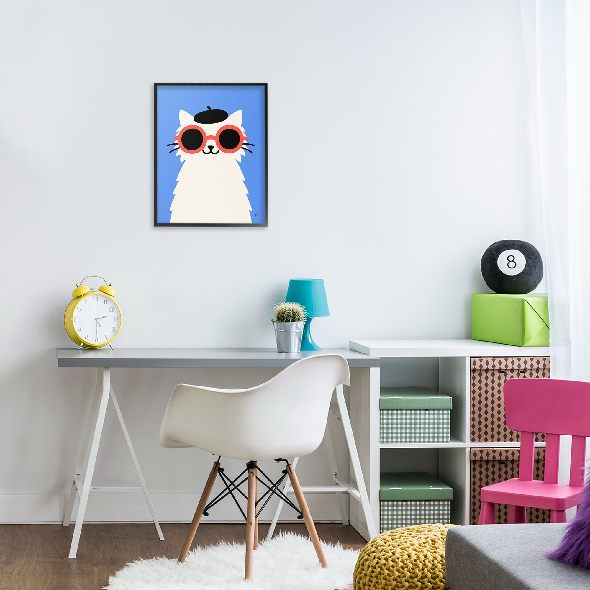 Stylish French Cat Black Framed Giclee Art, design by Jessica Beck