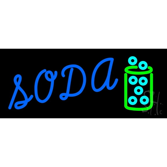 Blue Soda LED Neon Sign 6 x 15 - inches, Black Square Cut Acrylic Backing, with Dimmer - Bright and Premium built indoor LED Neon Sign for Defence Force.