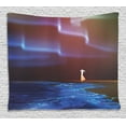 thumbnail image 1 of Fantasy Art House Decor Tapestry, Woman on Beach Psychedelic Northern Lights Sky Star Picture Print, Wall Hanging for Bedroom Living Room Dorm Decor, 80W X 60L Inches, Blue Purple, by Ambesonne, 1 of 2