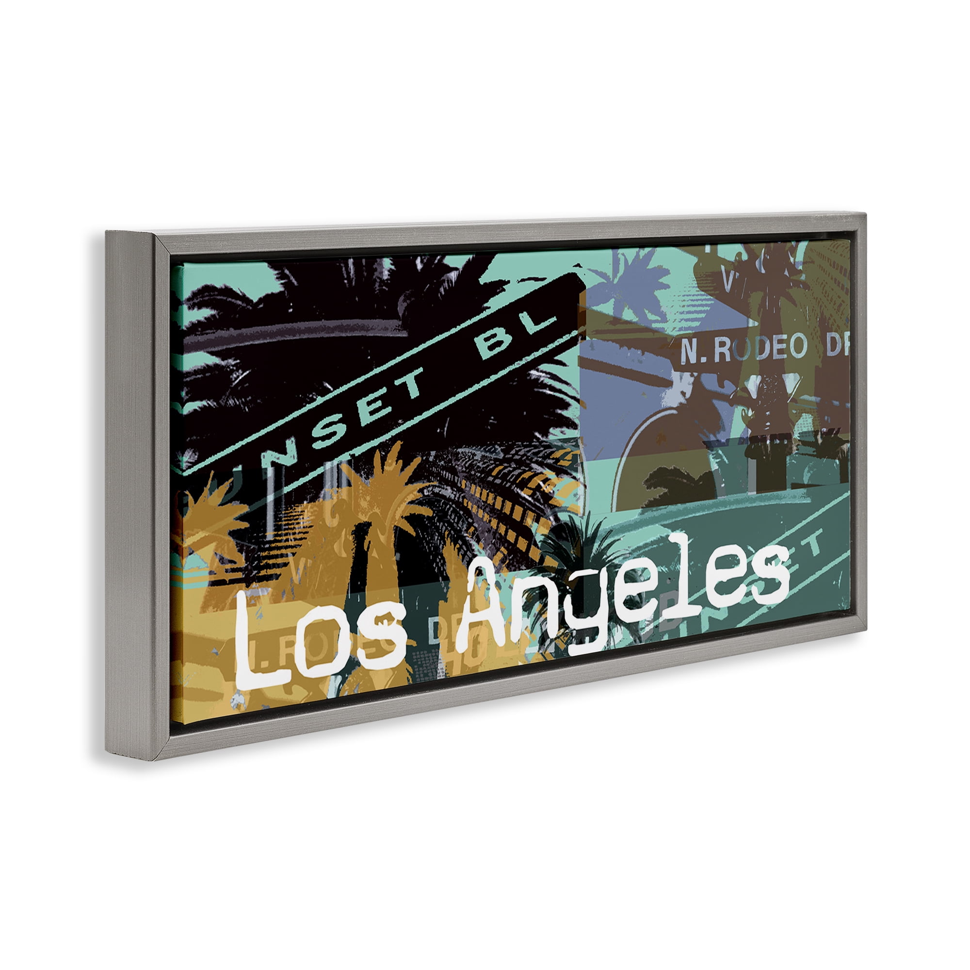 Stupell Industries Los Angeles Travel Collage Town & City Painting Gray Floater Framed Canvas Art Print Wall Art, 25 x 11