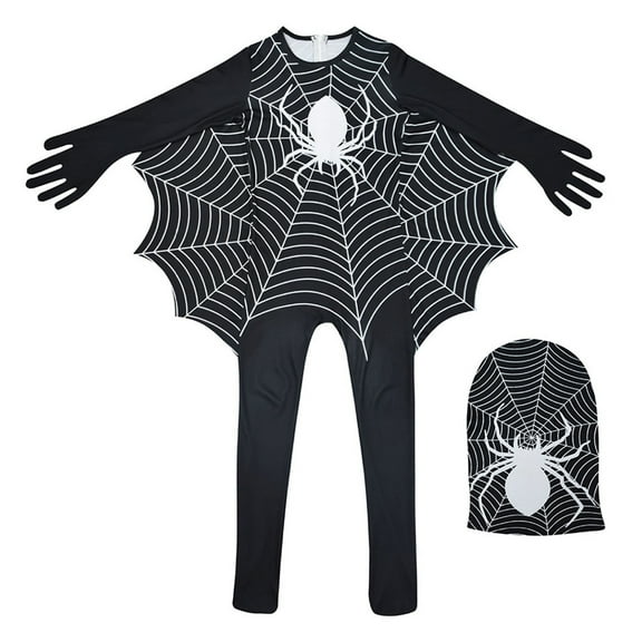 Odeerbi Kids Boys Girls Halloween Spider Role Playing Clothes Stage Performance Outfits Children Kids Round Neck Bodysuit Party Long Sleeve Jumpsuit Kids Clothes Black