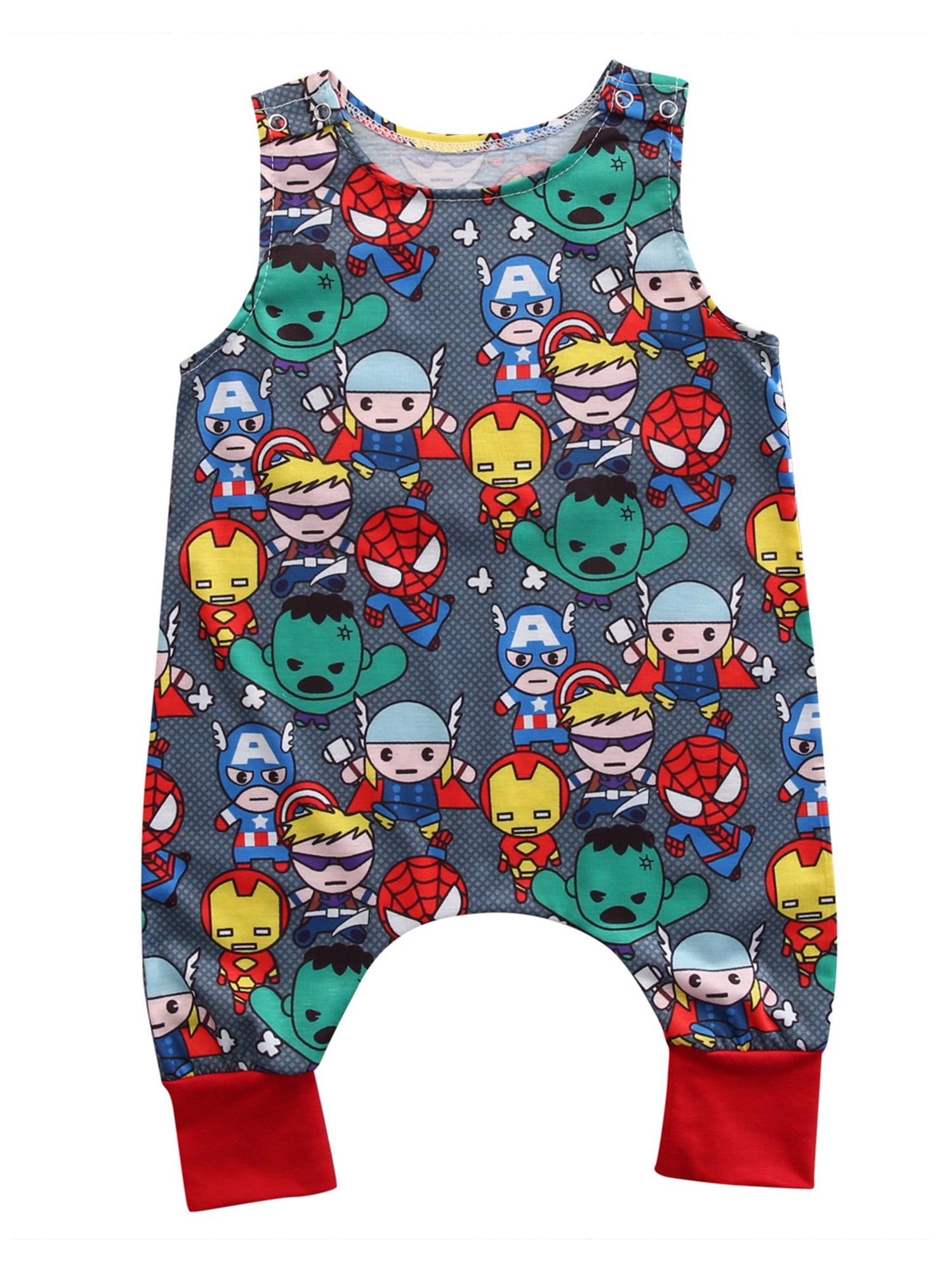 Kids Baby Boys Girls Infant Cartoon Print Sleeveless Jumpsuit Rompers Outfits