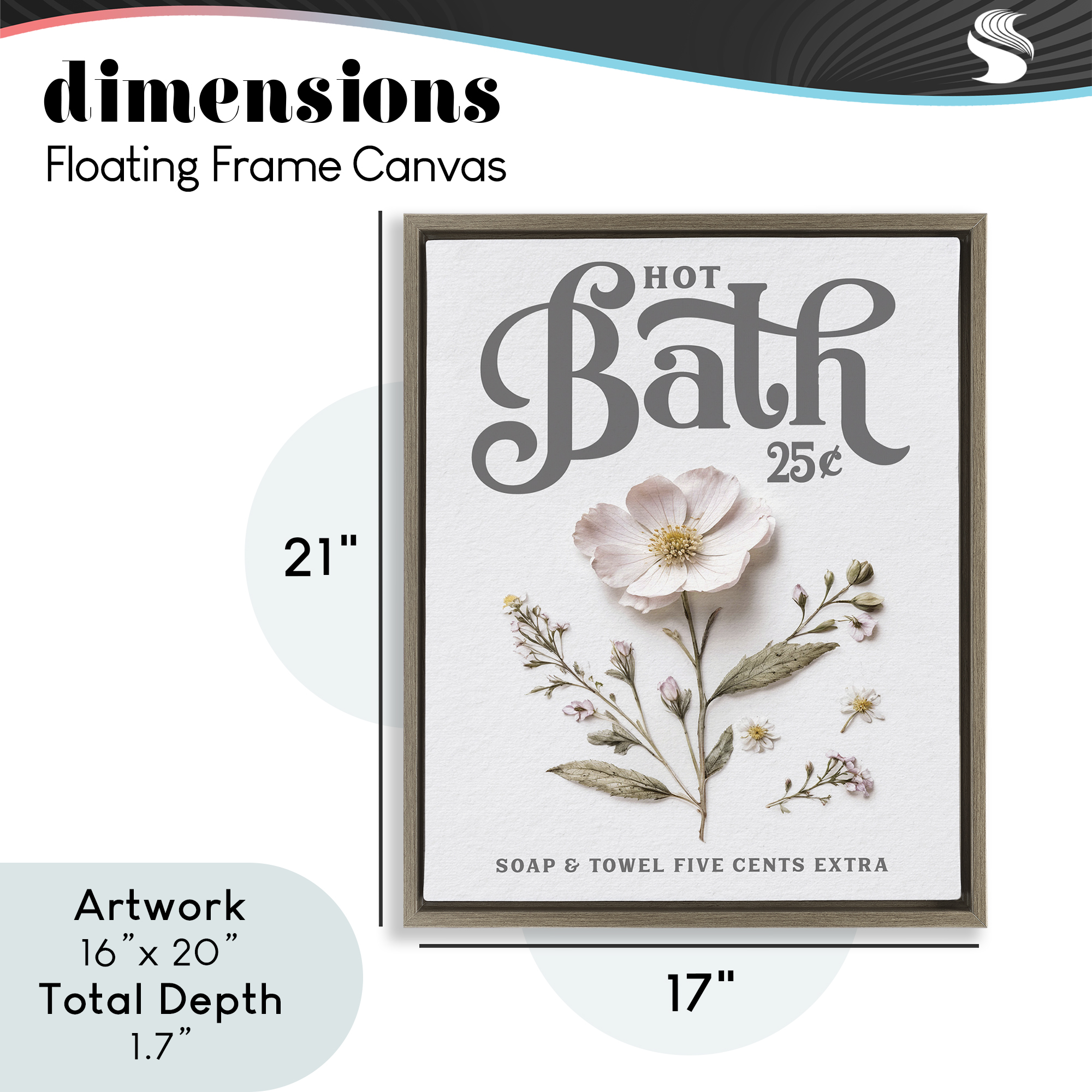 Pressed Flower Vintage Bath Brown Framed Floater Canvas Wall Art, design by Lettered and Lined