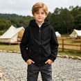 thumbnail image 5 of JZEJING Boys Raincoat Lightweight Long Sleeve Hooded Windproof Rain Jacket Solid Color Waterproof Windbreaker with Pocket Size 4-15, 5 of 9