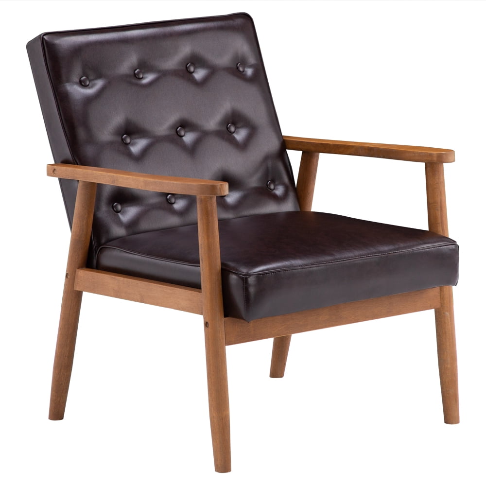 Veryke Accent Chairs, PU Upholstered Solid Wood Frame Lounge Armchair
