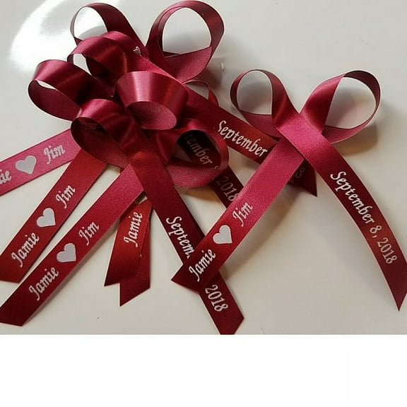 Personalized Ribbons Baby Bridal Shower Wedding Favors Custom Made Burgundy Satin Bows