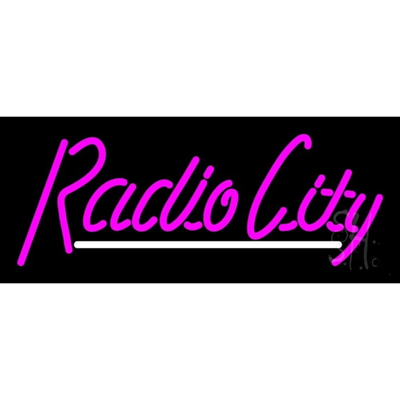 Cursive Radio City LED Neon Sign 10 x 24 - inches, Clear Edge Cut Acrylic Backing, with Dimmer - Bright and Premium built indoor LED Neon Sign for Computer & Electronics store decor.