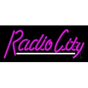 Cursive Radio City LED Neon Sign 10 x 24 - inches, Clear Edge Cut Acrylic Backing, with Dimmer - Bright and Premium built indoor LED Neon Sign for Computer & Electronics store decor.