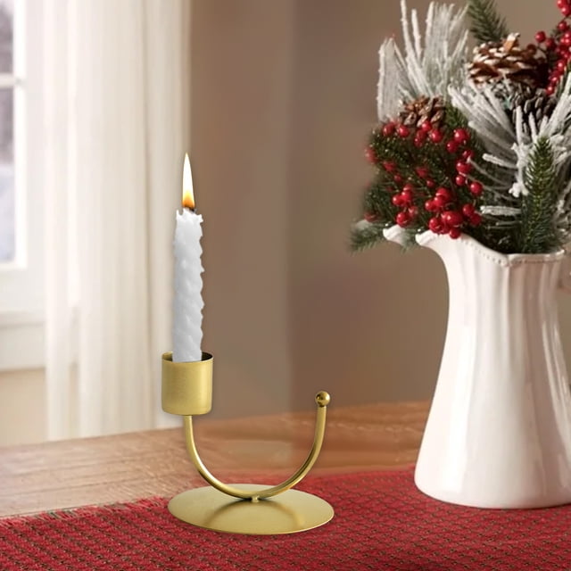 Eoozwa U Shaped Double Head Candlestick Wrought Iron Metal Holder for Dining Table Centerpiece Scandinavian Home Decor Gold Black Finish