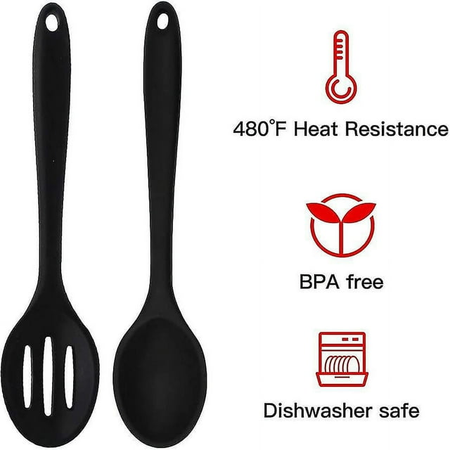 Cucharas mezcladoras antiadherentes de silicona de 2 piezas, cuchara de cocina para servir sin Bpa y de calidad alimentaria, resistente al calor hasta 480f, diseño higiénico ranurado y sólid