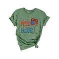 thumbnail image 5 of QAFOPEH Women Red Wine And Blue Print Graphic Crewneck Short Sleeve Top, 5 of 7