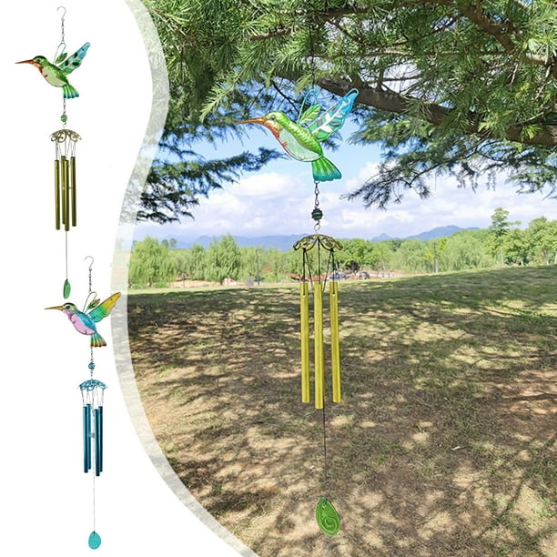 Colibrí Campanas de Viento Outdoor Hierro Multicolor | Campana colgante decorativa para patio de jardín patio trasero | Melodías relajantes | Resistente al agua | 30.7 pulgadas | Regalo para la