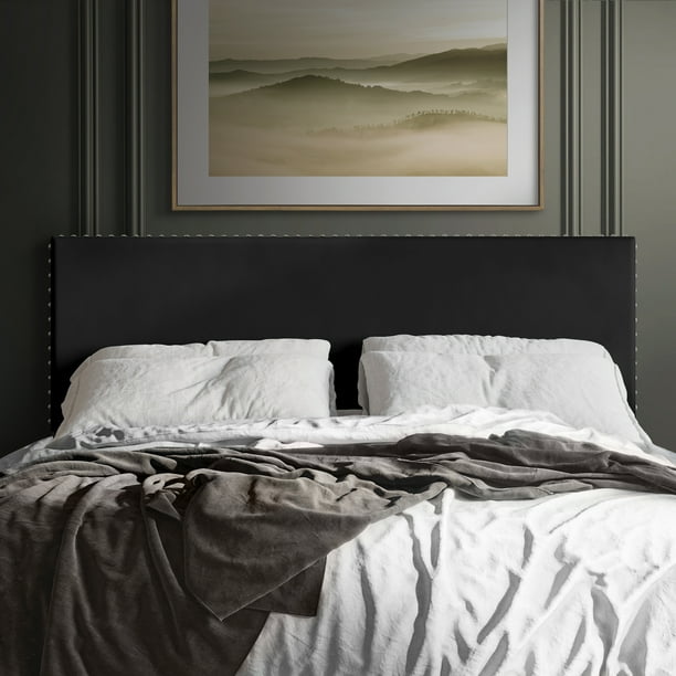 Castle Place Upholstered Nailhead Trim Velvet Headboard, Black, Twin